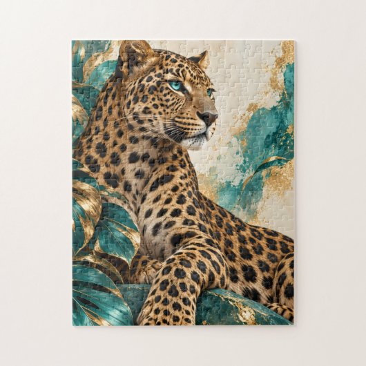 Puzzle Luxueux Léopard Turquoise et Or (Vertical)