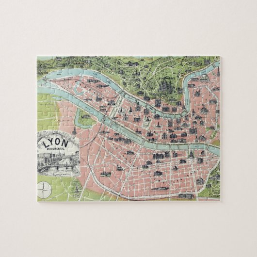 Puzzle Lyon Carte Monumentale Garnier Frères Paris 1894 (Horizontal)