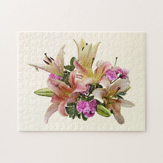 Puzzle Lys asiatiques et oeillets rose saumon (Horizontal)
