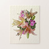 Puzzle Lys asiatiques et oeillets rose saumon (Vertical)