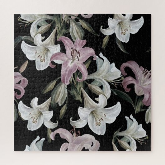 Puzzle Lys, blanc rose, motifs floraux. (Vertical)