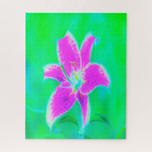 Puzzle Lys Stargazer rose chaud sur fond turquoise et ver