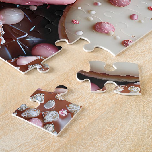 Puzzle Macaron bleu, rose et chocolat (Côté)