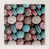Puzzle Macaron bleu, rose et chocolat (Horizontal)