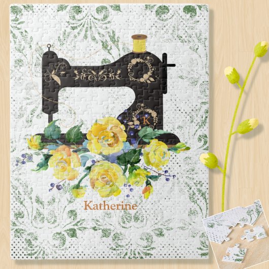 Puzzle Machine à coudre Vintage jaune personnalisée