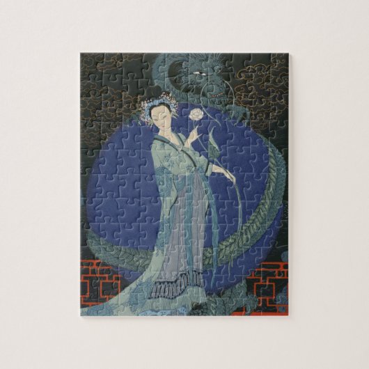 Puzzle Madame avec un dragon (litho de couleur) (Vertical)
