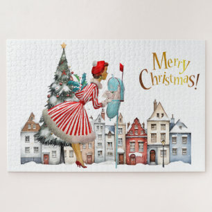 Puzzle Madame de 1950 envoyant des vœux de Noël