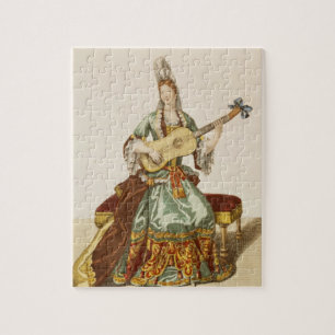 Puzzle Madame de qualité jouant la guitare, plat de mode,