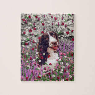 Puzzle Madame en fleurs - chien d'épagneul de Bretagne