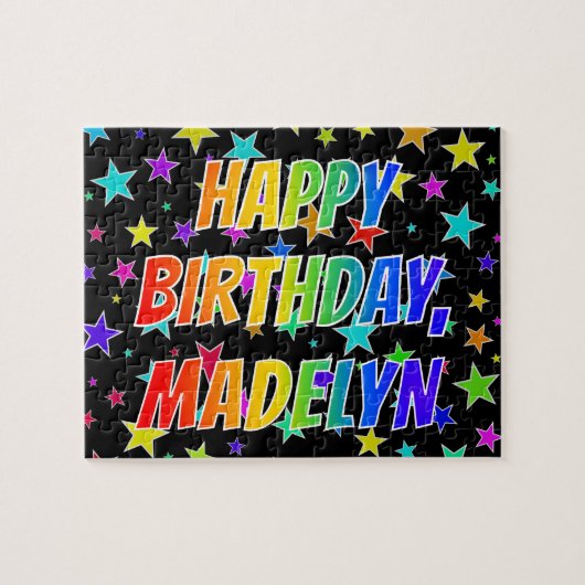Puzzle "MADELYN" Prénom, Amusant "HEUREUX ANNIVERSAIRE" (Horizontal)