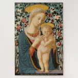 Puzzle Madonna Virgin Mary Child Jesus Vintage Painting<br><div class="desc">Custom, personalized, family kids christian christianity religious art lovers 1000 pieces jigsaw puzzle, featuring a beautiful adorable detailed vintage painting, tempera on poplar panel, by an anonymous artist, featuring Madonna Virgin Mary and Child Jesus, and your note / greetings in an elegant faux gold typography script. Made of sturdy cardboard...</div>