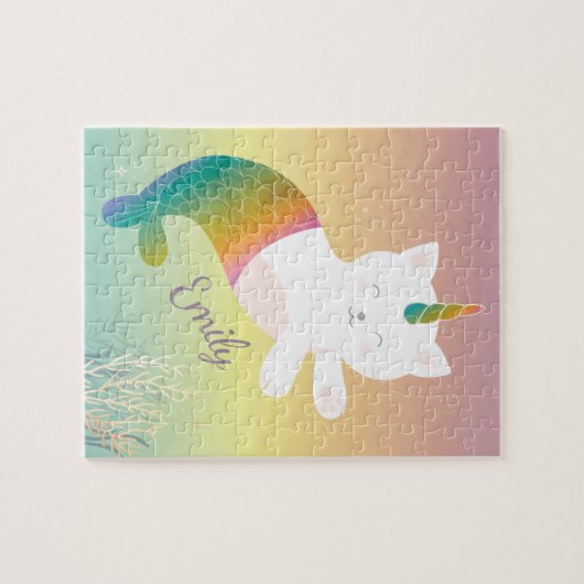 Puzzle Magical Mermaid Kitty Rainbow Glitter Personalized (Horizontal)