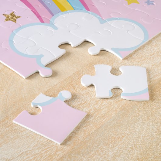 Puzzle Magical Rainbow Unicorn Pink Personalized Kids (Côté)
