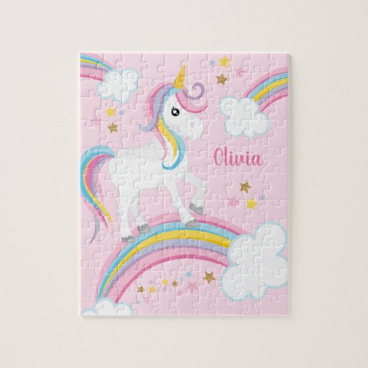 Puzzle Magical Rainbow Unicorn Pink Personalized Kids (Vertical)