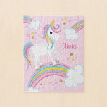Puzzle Magical Rainbow Unicorn Pink Personalized Kids<br><div class="desc">A cute pink unicorn jigsaw puzzle for kids with stars and a rainbow. Personalize with her name to make a fun gift for a girl!</div>