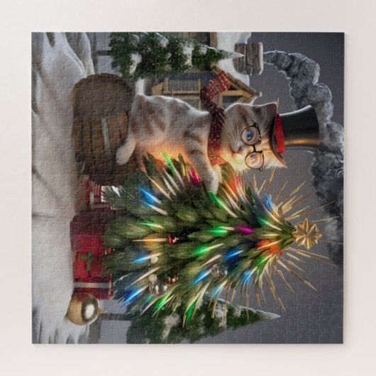Puzzle Magique Chat Noël Whimsical 3D scène d'hiver (Horizontal)