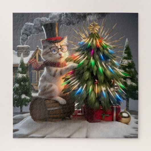 Puzzle Magique Chat Noël Whimsical 3D scène d'hiver (Vertical)