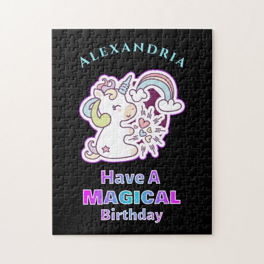 Puzzle Magique Unicorn Rainbow Birthday Personnaliser (Vertical)