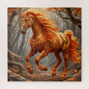 Puzzle Magnifique cheval orange dans la forêt automnale