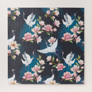 Puzzle Magnolia Grue Rouge : Aquarelle Japonaise.