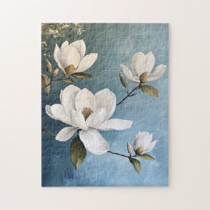 Puzzle Magnolias blancs sur papier bleu