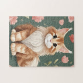 Puzzle Maine Coon Art avec fleurs roses (Horizontal)