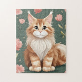 Puzzle Maine Coon Art avec fleurs roses (Vertical)