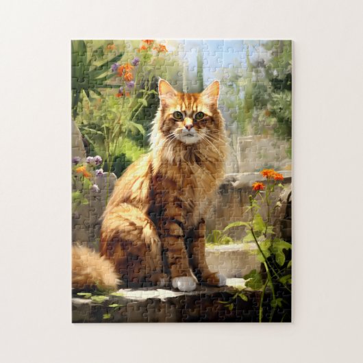 Puzzle Maine Coon assis dans le jardin (Vertical)