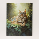 Puzzle Maine Coon avec plumes en forêt (Vertical)