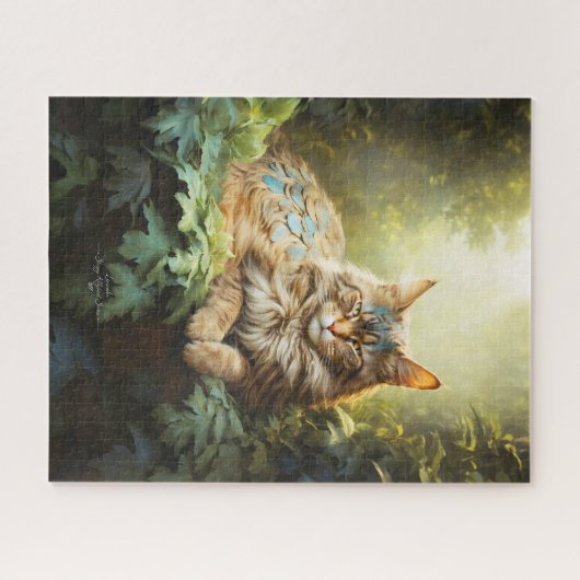 Puzzle Maine Coon avec plumes en forêt (Horizontal)