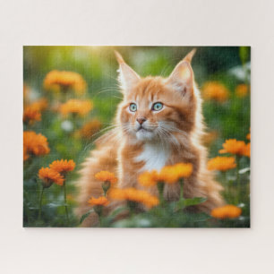 Puzzle Maine Coon Kitten Dans Un Champ Fleuri
