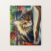 Puzzle Maine Coon Tabby Chat Dormir dans un jardin (Vertical)