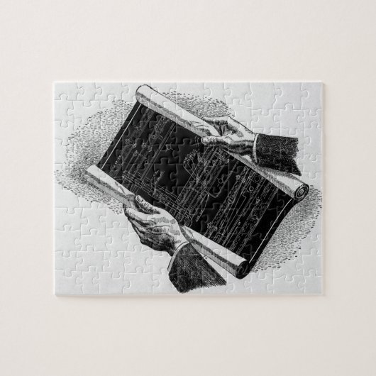 Puzzle Mains avec plans architecturaux bleus, entreprise  (Horizontal)