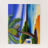 Puzzle Maison de plage blanche et eau bleue (Vertical)