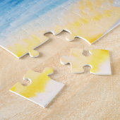 Puzzle Maison de plage blanche et eau bleue (Côté)
