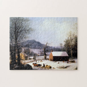 Puzzle Maison d'école rouge hiver George Henry Durrie 185