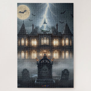 Puzzle Maison d'Halloween avec Frankie, gris foncé