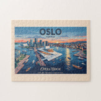 Puzzle Maison d'opéra d'Oslo Affiche de voyage vintage -