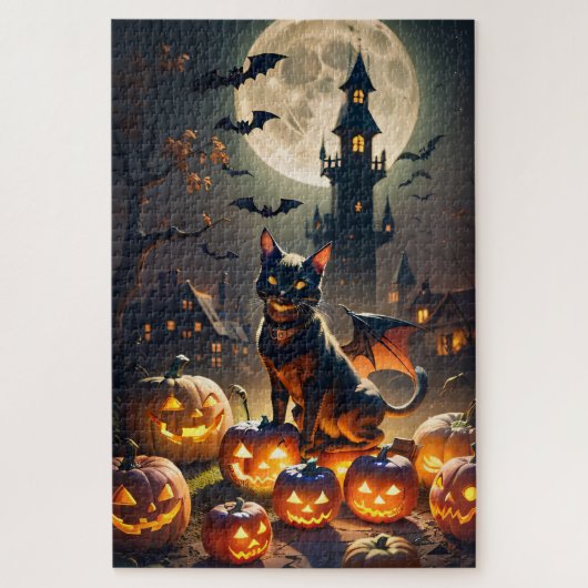 Puzzle Maison hantée, Chat-chat noir, Jack-o-lanternes (Vertical)