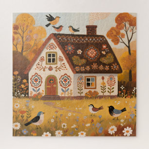 Puzzle Maisonnette d'art populaire Oiseaux Automne
