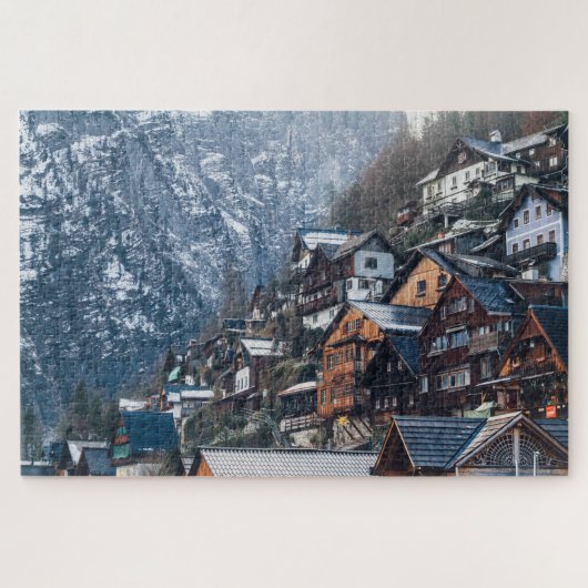 Puzzle Maisons construites dans la montagne neigeuse (Horizontal)