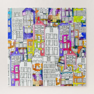 Puzzle Maisons d'Amsterdam : Aquarelle Motif sans couture