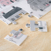 Puzzle Maisons de Noël rose gris blanc (Côté)