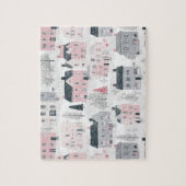 Puzzle Maisons de Noël rose gris blanc (Vertical)
