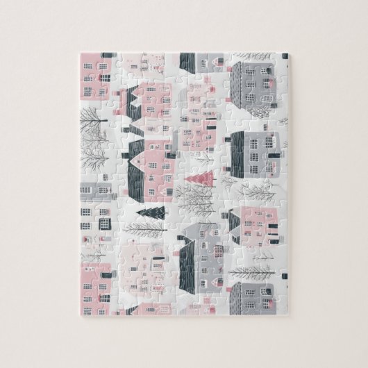 Puzzle Maisons de Noël rose gris blanc (Vertical)