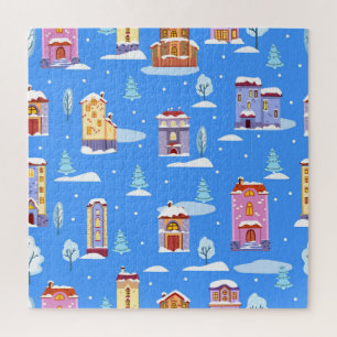 Puzzle Maisons d'hiver scandinave Motif de neige