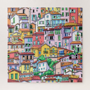 Puzzle Maisons Homes Colorful Cartoon Collage