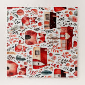 Puzzle Maisons rouges et feuille de papier mignon (Horizontal)