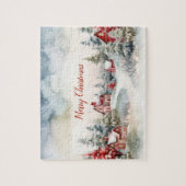 Puzzle Maisons rouges Pins verts Paysage de Noël (Vertical)