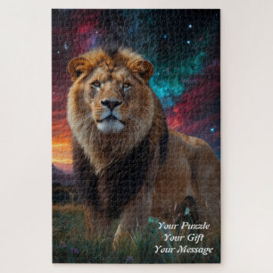 Puzzle Majesté - Lion royal sous ciel étoilé